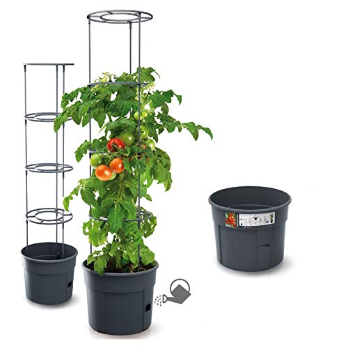 rgvertrieb Blumentopf Tomatentopf Topf für Tomatenpflanzen 28L Tomatenzüchter Gesamthöhe 153cm Pflanzen-Aufzucht-Turm mit Rankhilfe Rangitter (Ø 400) von rgvertrieb