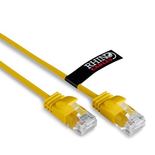 rhinocables CAT6 Netzwerkkabel Gigabit Super Dünn Schmal Flexibel Schnell Zuverlässig Ethernet LAN & Patchkabel Internet RJ45 Switch Router Modem Access Point (1m, Gelb) von rhinocables