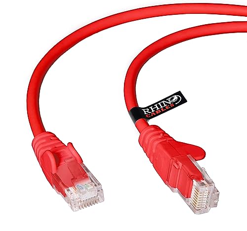 rhinocables Netzwerkkabel, Ethernet, LAN & Patch Kabel, RJ45 Molded Cat5e Verlegekabel Patchkabel für: UTP - Switch Router - Modem - Patchpannel - Access Point – Patchfelder (1m, Rot) von rhinocables