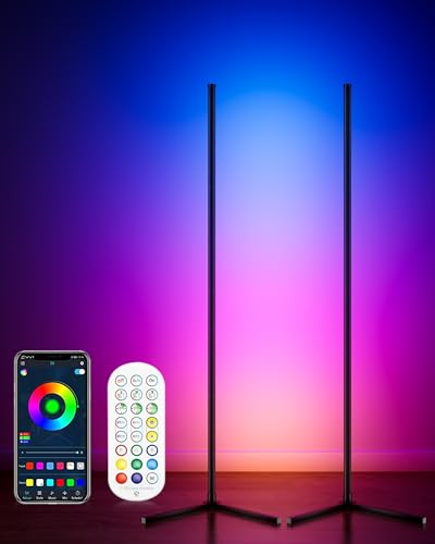 LED Stehlampe Wohnzimmer, 2 Stück RGB Standleuchte Dimmbar mit Fernbedienung & APP-Steuerung, 16 Millionen Farben, 300 Szenenmodi, Musik-Sync,Ecklampe für Wohnzimmer, Schlafzimmer, Gaming-Raum LED Stehlampe Wohnzimmer, 2 Stück RGB Standleuchte Dimmbar mit Fernbedienung & APP-Steuerung, 16 Millionen Farben, 300 Szenenmodi, Musik-Sync,Ecklampe für Wohnzimmer, Schlafzimmer, Gaming-Raum von rhinowisdom
