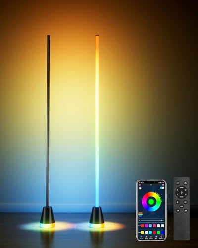 LED Stehlampe Wohnzimmer, 2 Stück RGB Standleuchte Dimmbar mit Fernbedienung & APP-Steuerung, 16 Millionen Farben, 300 Szenenmodi, Musik-Sync,Ecklampe für Wohnzimmer, Schlafzimmer, Gaming-Raum LED Stehlampe Wohnzimmer, 2 Stück RGB Standleuchte Dimmbar mit Fernbedienung & APP-Steuerung, 16 Millionen Farben, 300 Szenenmodi, Musik-Sync,Ecklampe für Wohnzimmer, Schlafzimmer, Gaming-Raum von rhinowisdom