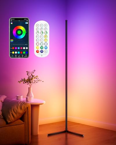rhinowisdom RGB LED Stehlampe Wohnzimmer Dimmbar 170cm mit Fernbedienung & APP, 16 Millionen Farben, 300 Szenenmodi, Musik-Sync, DIY-Modus & Timing, LED Standleuchte für Wohnzimmer, Schlafzimmer von rhinowisdom