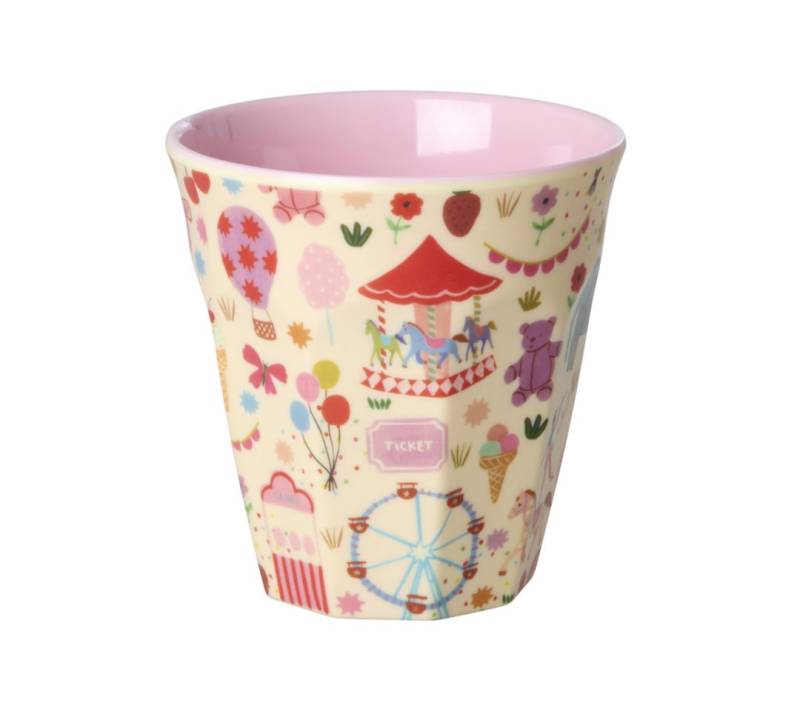 rice Kinderbecher Rice Melamin Becher Medium Pink - Fun Fair Print, Melamin von rice