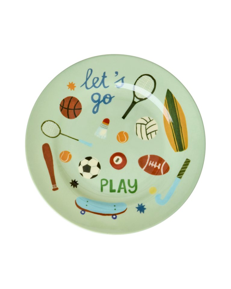 rice Kunststoffteller Rice Melamin Kinderteller - Soft Green Sports Print Ø 20cm von rice
