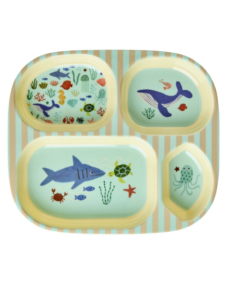 rice Kunststoffteller Rice Melamin Teller mit 4er-Einteilung - Blue Ocean Print von rice