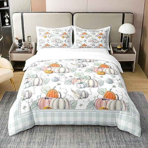 100% Nature Cotton Watercolor Pumpinks Duvet Cover Twin Size for Teens Youth,Rertro Thanksgiving Halloween Decor Fruits Comforter Cover,Autumn Fall Leaves Country Decor Super Soft Bedding Room Decor von richhome