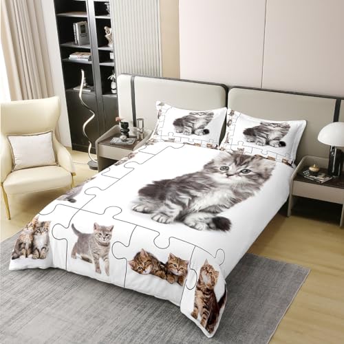 3D Katzen Druck Bettwäsche Set Nette Haustier Thema Bettbezug Set Schöne Kätzchen Kinder Tröster Abdeckung Set Cartoon Tier Bettbezug Schlafzimmer Quilt Cover 135×200 100% Natürliche Baumwolle von richhome