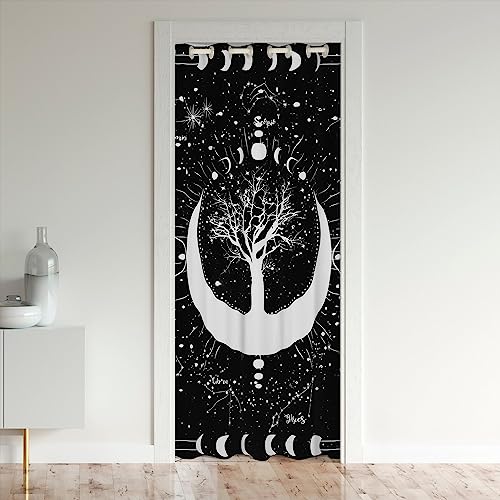 Böhmische Tür Vorhang für Jugend Erwachsene, Star Moon Bäume Blackout Vorhang 86x203, Schwarz Sternenhimmel Tür Schrank Tür von richhome