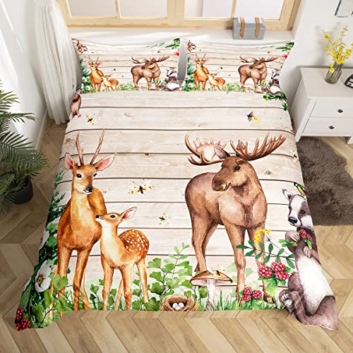 Cute Deer Bettbezug 135x200 Aquarell Pilz Wild Animal Lovely Moth Bettwäsche-Set für Kinder Jugendliche Erwachsene Retro Holzstreifen rustikalen Stil Bettdecke mit 1 Kissenbezug Cute Deer Bettbezug 135x200 Aquarell Pilz Wild Animal Lovely Moth Bettwäsche-Set für Kinder Jugendliche Erwachsene Retro Holzstreifen rustikalen Stil Bettdecke mit 1 Kissenbezug von richhome
