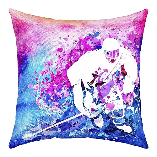 Eishockey Kissenbezug Single Pack, Sport Gaming Theme 40x40 Weiche Kissenbezug Print, Blaue lila Krawatte Dyeative Wurf Couch Sofa Kissenbezug von richhome