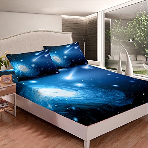 Galaxis Spannbettlaken 140x200cm, Sternenhimmel im Weltraum Spannbetttuch für Kinder Jungen Mädchen Erwachsene, Trippy Spirale Spannbetttuch Bettlaken Set Ultra weich 2St von richhome