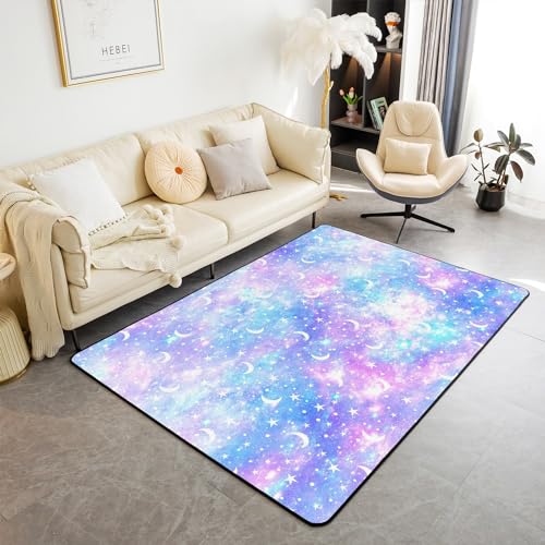 Galaxy Star Moon Area Teppich 150x200,Regenbogen Krawatte Färbung Rutschfester Teppich für Teens Erwachsene,Aquarell Kunst Innenbodenmatte für Stühle Sofa Schlafzimmer von richhome
