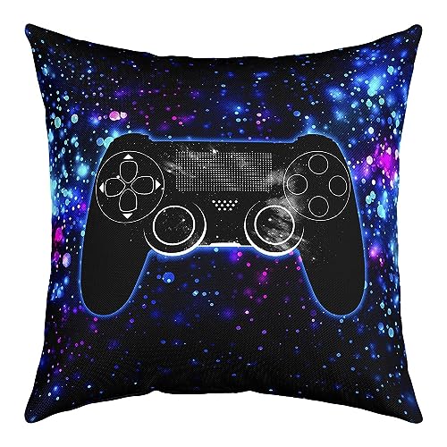 Gaming Gamepad Kissenbezug 45x45,Aquarell Neon Light Dots Reversible Print Kissenbezug, Kinder Spiel Modern Single Pack Couch Kissenbezug von richhome