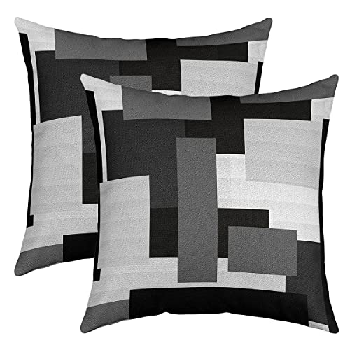 Geometrische Quadrate Patchwork Kissenbezug, zeitgenössische Mode werfen Kissenbezug, schwarz grau abstrakte Kunstwerk Kissenbezug, 45x45 cm 2-Pack von richhome