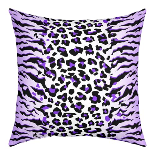 Leopard Print Doppelseiten Druck Kissenbezug, Lila Romantische Single Pack Wurf Kissenbezug, Gepard Zebra Haut Pelz Patchwork Kissenbezug, 45x45 von richhome