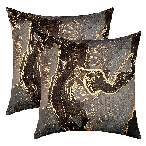 Marmor Textur Kissenbezüge für Couch Schlafsofa, Retro Marmor Brennen Berg Goldene gedruckte Kissenbezüge Kissenbezüge 60x60 Set von 2,Vintage Stil Aquarell Kunstwerk Quadratische Kissenbezüge von richhome