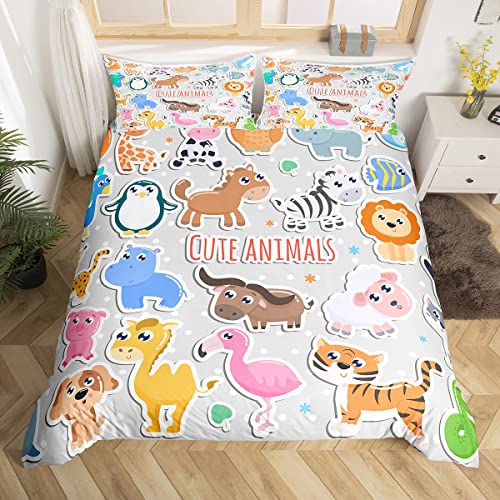 Niedliche Tiere Kinder Bettbezug Set 135x200,Cartoon Tiger Löwe Giraffe Zebra Kleinkind Bettwäsche Set,Jungen Mädchen Erwachsene Zimmer Dekor,Hund Schaf Schwein Lovely Comforter Cover,1 Kissenbezug von richhome