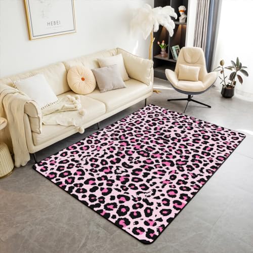 Rosa Leopard Print Bereich Teppich 150x200,Geparden afrikanische Wildtiere Dekor rutschfeste Teppich für Teens Erwachsene, geometrische Punkt Indoor Bodenmatte für Stühle Sofa Schlafzimmer von richhome