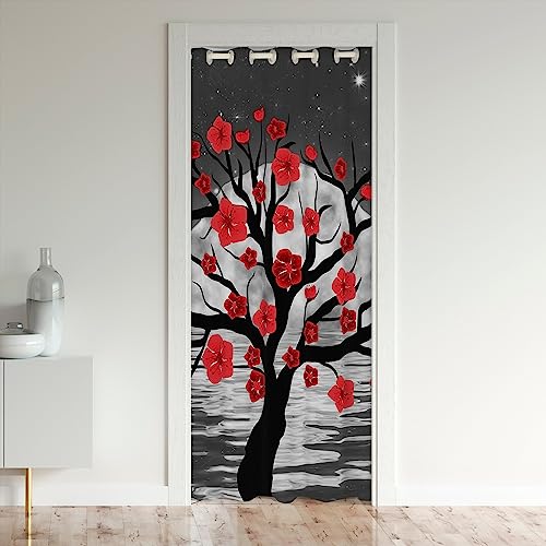 Rote Kirschblüte Tür Vorhang für,Retro Seeseite Nacht Mond Raum Verdunkelung Vorhang für 1 Panel,106x203,Mystery Galaxy Starry Sky Raum Divider Vorhang für Kinder Erwachsene von richhome