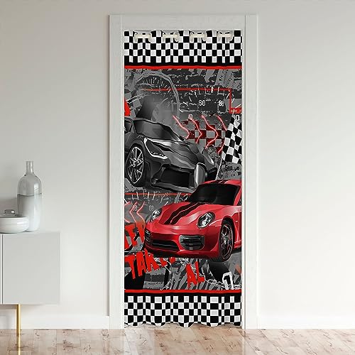 Roter Sport Auto Tür Vorhang für Jugend Erwachsene, Race Cars Extreme Sport Spiel Blackout Vorhang 86x203, Racing Theme Tür Schrank Tür von richhome