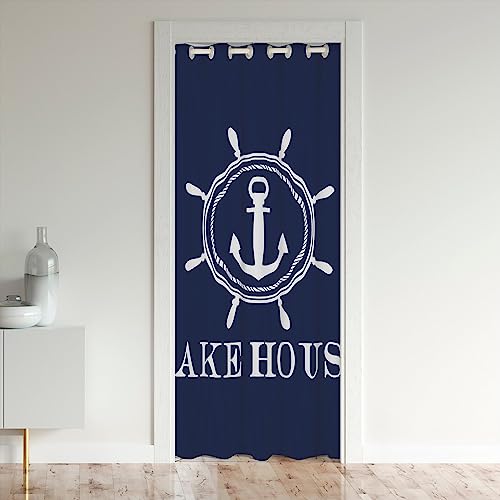 See Haus Tür Vorhang,Nautische Ruder Anker Ozean Abenteuer Raum Divider Vorhang Abdeckung für Schatten,Navigation Thema Navy Blue Print Tür Fenster Vorhang 1 Panel,86x203 von richhome