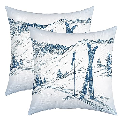 Snowboarder Wurf Kissenbezüge, Jungen Mädchen Outdoor Skifahren Sport Kissenbezüge 60x60 für Auto RV Camper Büro, Hand Draw Slide Schnee Berg Graffiti Kissenbezüge Outdoor Kissenbezüge Set von 2 von richhome