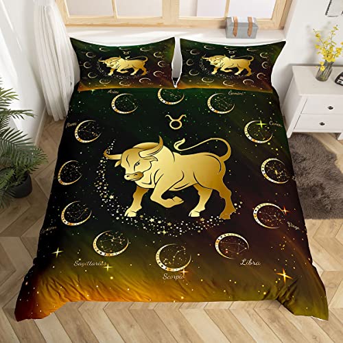 richhome Sternbild Stier Bettwäsche-Set,Angry Bull Rustikales Tier Bettwäsche Set 135x200cm,12 Konstellation Exotisch Betten Set für Jungen Mädchen Teenager 2St.Reißverschluss Mikrofaser von richhome