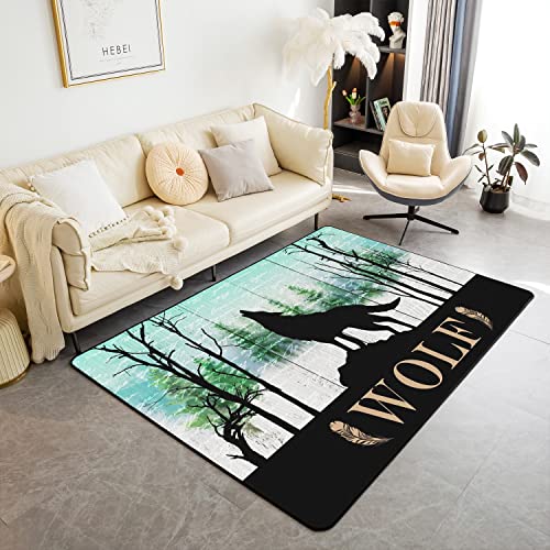 Wolf Muster Area Teppich 150x200,Dschungel Wildlife Tier rutschfeste dekorative Teppich, ländliche Bauernhaus-Stil Nicht verschütten Teppich für Kinder Jungen Erwachsene von richhome