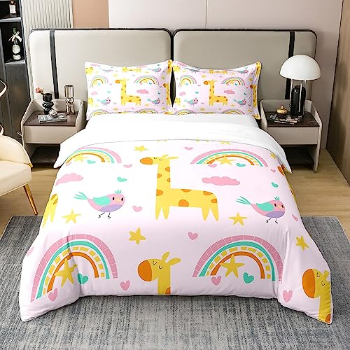 richhome 100% Baumwolle Giraffen Bettbezug, Schöne Vögel Bettwäsche Set für Raum, Regenbogen Herzen Sterne All Season Bettwäsche Reißverschluss Verschluss 135x200 von richhome