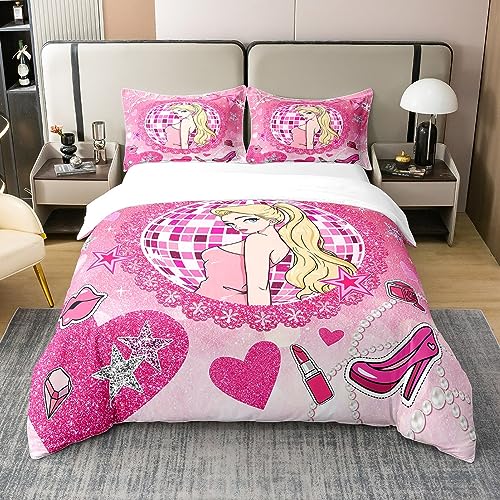 richhome 100% Baumwolle Glitzer Rosa Bettbezug 155x220 Größe für Teens Jugend, Träumende Rosa Herzen Lippenstift High Heels Tröster Bezug, Girly Pearl Spitze Bogen Pailletten Die Saison Bettwäsche richhome 100% Baumwolle Glitzer Rosa Bettbezug 155x220 Größe für Teens Jugend, Träumende Rosa Herzen Lippenstift High Heels Tröster Bezug, Girly Pearl Spitze Bogen Pailletten Die Saison Bettwäsche von richhome