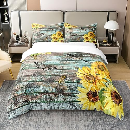 richhome 100% Baumwolle Vintage Land Bettbezug, Sonnenblumen Floral Tröster Bezug, Wilde Libelle Schmetterling Biene Tröster Bezug mit 1 Kissenbezug 135x200 richhome 100% Baumwolle Vintage Land Bettbezug, Sonnenblumen Floral Tröster Bezug, Wilde Libelle Schmetterling Biene Tröster Bezug mit 1 Kissenbezug 135x200 von richhome
