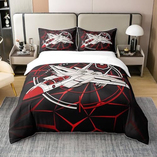 richhome 100% Natur Armee Flugzeug Bettbezug 135x200 Größe, Rotes Militär Kinder Flugzeug Super Bettwäsche Set, Abstrakte Moderne Geometrie Kunstwerk Tröster Abdeckung Bettwäsche (kein Tröster) von richhome