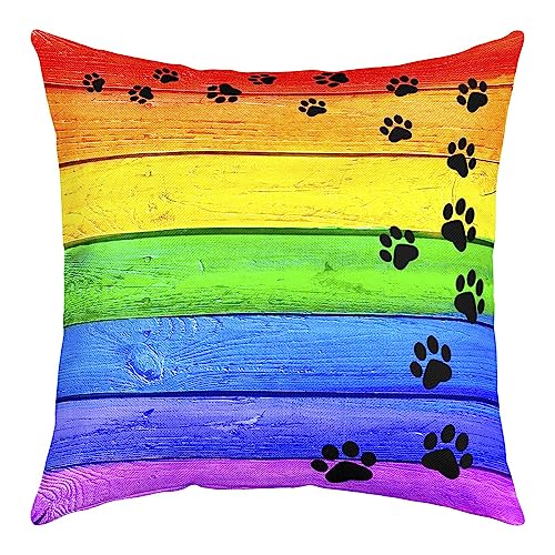 richhome 45x45 Zoll Kissenbezug Nette Katze Hund Pfote Druck Wurf Kissenbezug für Wohnzimmer Bett Bunte Planken Home Party Sofa Kissenbezug Kissenbezug Kissenbezug von richhome