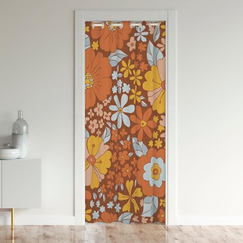 richhome 70er Jahre Groovy Blumen Tür Vorhang Geschenk, Hippie Retro Bauernhaus Pflanze Tür Vorhang Schlafzimmer Dekor, Braun Weiß Gelb Floral Blackout Vorhang 1 Panel 86x203 von richhome