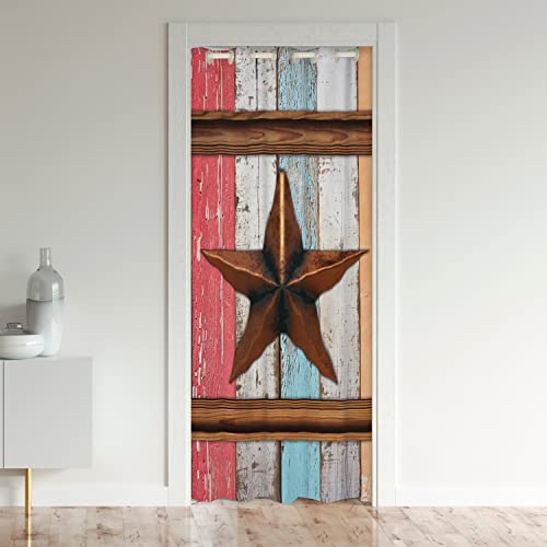 richhome Bauernhaus Stern Tür Vorhang,Western Cowboys Cowgirls Tür Drape,Rot Blau Holz Kabine Vorhang für Trennwand Schattierung,Dorf Stern Tür Vorhang 1 Panel,86x203 von richhome