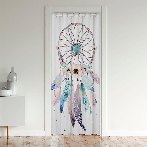 richhome Bohemian Traum Catcher Tür Vorhang, Traum Catcher Federn Blackout Vorhang für Kinder Jungen Teens Männer, indische weiße Tür Schrank Tür 1 Panel 106x203 von richhome