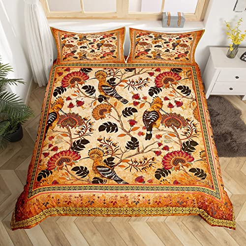 richhome Boho Blumen Bettwäsche-Set,Süßer Vogel Wildtier Bettwäsche Set 135x200cm,Geometrie der Orangenblätter Betten Set für Kinder Jungen Mädchen Teenager 2St.Reißverschluss Mikrofaser von richhome