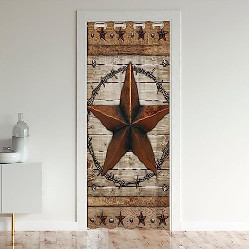 richhome Braun Holz Streifen Tür Vorhang 1 Panel, 106x203, Retro Western Texas Star Style Tür Drape, Vintage Country Stars Button Doorway Vorhang Trennwand Shading von richhome