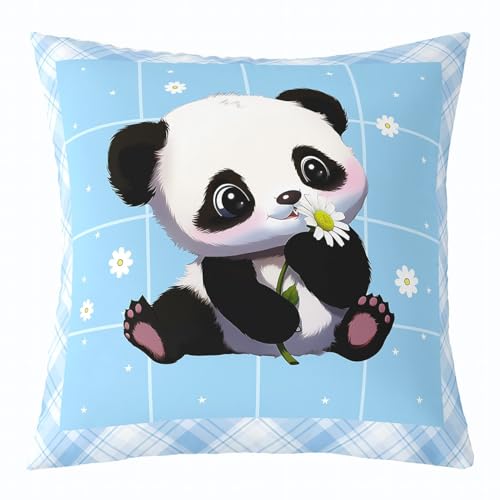 richhome Cartoon Panda werfen Kissenbezug, Frühling Sommer Daisy Blumen Geometrie Sterne Kissenbezug 45x45 für Auto RV Camper Büro, Aquarell Blue Geometrie Streifen Checkers Kissenbezug Einzelpack von richhome