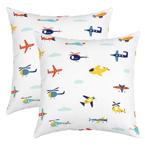 richhome Cartoon Planes Pillow Covers 50x50 Set of 2,Colorful Boys Army Helicopter Cushion Covers for Couch Sofa,Hand Draw SkyPillowcases Outdoor Pillow Covers von richhome
