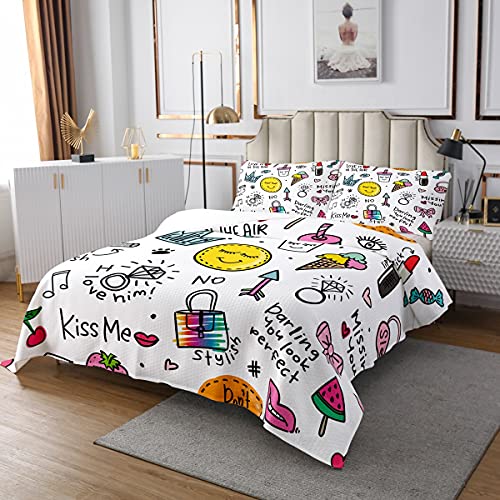 richhome Cartoon. Bettüberwurf tagesdecke,Ice Cream Lipstick Hip Hop Stepp Decke 2 Teilig Tagesdecken,Kavai Candies Sweet Kiss Steppdecke für Kinder Jungen,170x210cm von richhome