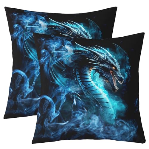 richhome Dragon Kissenbezüge für Couch Schlafsofa, Wildlife Mystry Western Animals Kissenbezüge 60x60 Set von 2,Abstractc Rauch Safari Tiere Quadratische Kissenbezüge Set für Wohnzimmer von richhome