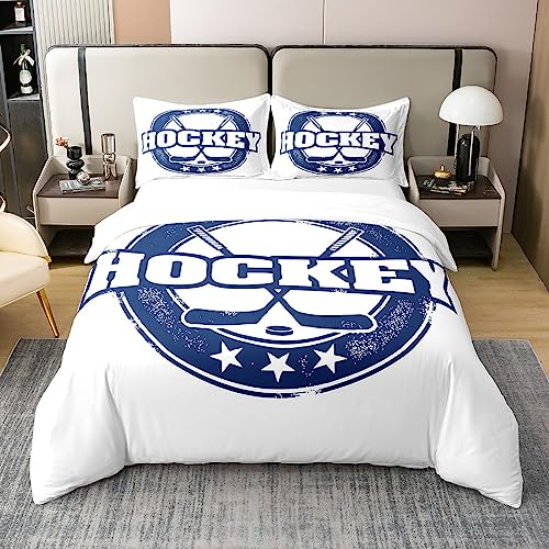 richhome Eishockey 100% Natur Baumwolle Bettbezug 135x200,Sport Wettkampf Spiel Bettwäsche Set, Blaue Sterne Brief Gedruckt Tröster Abdeckung von richhome