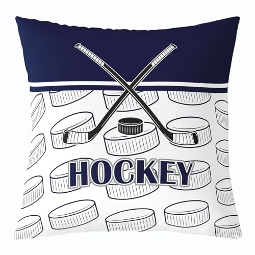 richhome Eishockey Kissenbezug für Teens, Schwarze Hockey Stick Pucks Weiß Navy Wurf Kissenbezug 45x45, Moderne einfache Sport Ball Kissenbezug für Couch und Bett von richhome