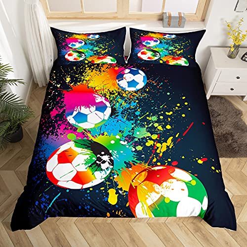 richhome Fußball Bettwäsche-Set,Graffiti mit Wasserfarbe Bettwäsche Set 135x200cm,Hip Hop Sport Thema Betten Set für Kinder Jungen Mädchen Teenager 2St.Reißverschluss Mikrofaser von richhome