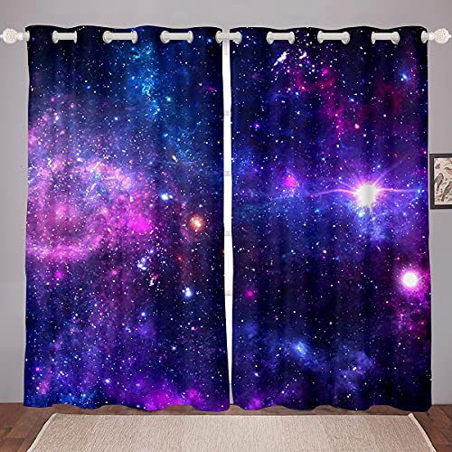 richhome Galaxis Fenstervorhang 137x117cm, Universum Planeten Psychedelic Fantasy Star Art Vorhänge für Jungen Mädchen Gedrucktes, Gardine 2er-Set Fenster Vorhänge,Schwarz von richhome