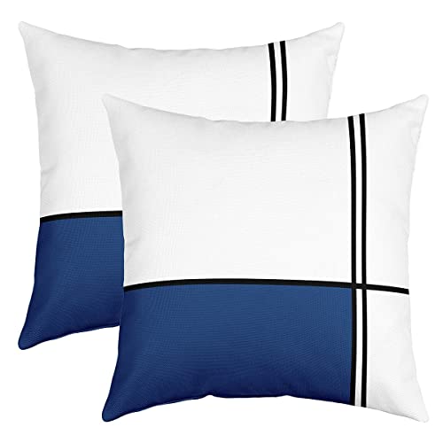 richhome Geometrische Quadrate Plaids Doppelseiten Druck Kissenbezug, Abstrakte Kunstwerk Wurf Kissenbezug für Couch Stuhl, Blau Weiß Minimalist 50x50 cm Kissenbezug, Pack von 2 von richhome