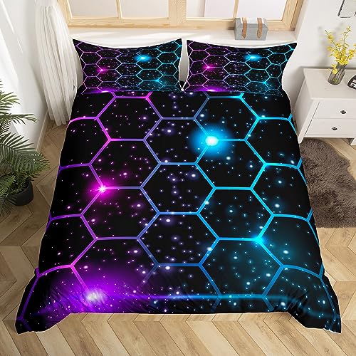 richhome Geometrische Waben Bettbezug Set 135x200,Abstrakte Hexagon Geometrie Bettwäsche Set, Glitter Dots Sternenhimmel Trösterbezug, Blau Lila Neon Quilt Cover,1 Kissenbezug richhome Geometrische Waben Bettbezug Set 135x200,Abstrakte Hexagon Geometrie Bettwäsche Set, Glitter Dots Sternenhimmel Trösterbezug, Blau Lila Neon Quilt Cover,1 Kissenbezug von richhome