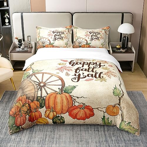 richhome Glücklicher Herbst 100% Baumwolle Bettbezug für Jugendliche Jugend, Aquarell Herbst Kürbis Thanksgiving Ernte Obst Bettwäsche Set für Zimmer Dekor, Bauernhaus Alle Saison Bettwäsche 135x200 von richhome