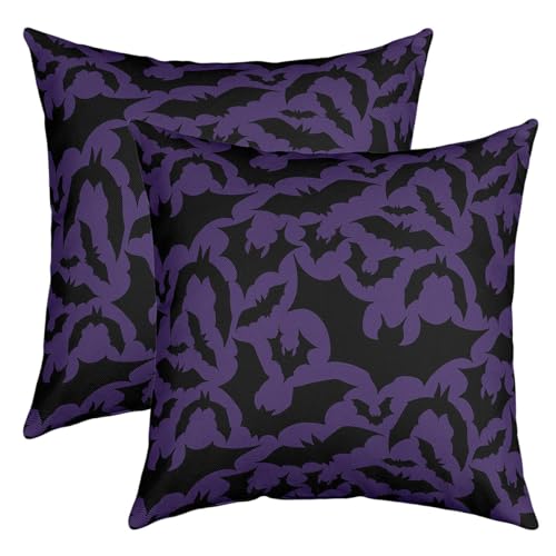 richhome Halloween Kissenbezüge 40x40 Set von 2,Gothic Fledermäuse Lila Print Wurf Kissenbezüge Cases, Retro Halloween Party Kissenbezüge Set für Wohnzimmer von richhome